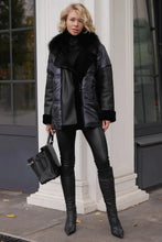 Load image into Gallery viewer, Audrey Genuine Lamb Leather Fox Fur Down Coat in Dark Sapphire
