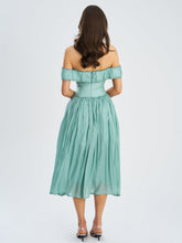 Load image into Gallery viewer, Xavy Teal Green Off Shoulder Corset Midi Dress
