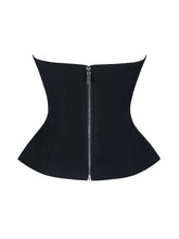 Load image into Gallery viewer, Quinette Black Peplum Top with Beaded Asymmetrical Cape
