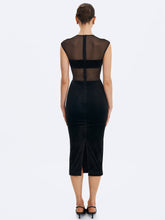 Load image into Gallery viewer, Quielle Black Mesh and Velvet Midi Bodycon Dress
