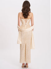 Load image into Gallery viewer, Raizel Gold Beaded Sequin Bodycon Gown with Scarf
