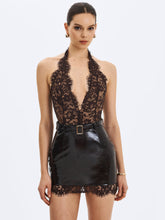Load image into Gallery viewer, Faris Mahogany Plunging Halter Belted Mini Dress
