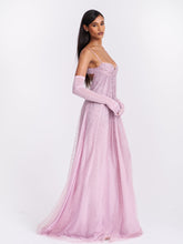 Load image into Gallery viewer, Wallie Pink Rhinestone Embellished Mesh Backless Gown
