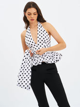 Load image into Gallery viewer, Ilene White and Black Polka Dot Bubble Hem Halter Top
