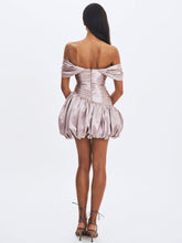 Load image into Gallery viewer, Milena Champagne Ruched Asymmetrical Bubble Mini Dress
