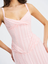 Load image into Gallery viewer, Mallory Baby Pink Stripe Jacquard High Slit Gown
