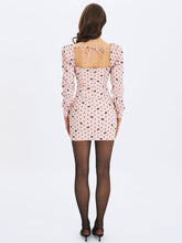 Load image into Gallery viewer, Perla Baby Pink Ruched Bust Velvet-Embossed Bow Mini Dress
