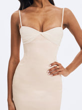 Load image into Gallery viewer, Gracie Butter Yellow Ruched Satin Midi Dress
