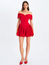 Load image into Gallery viewer, Narelle Crimson Off-Shoulder Sweetheart Drop Waist Mini Dress
