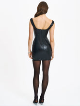 Load image into Gallery viewer, Quilia Black Vegan Crocodile Leather Plunge Mini Dress
