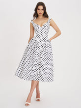 Load image into Gallery viewer, Rahma Polka Dot Drop Waist Midi Cotton Poplin Dress
