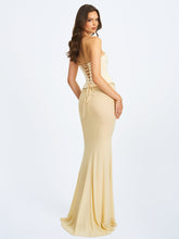 Load image into Gallery viewer, Adelina Butter Yellow Peplum Mermaid Gown with Lace-up Back
