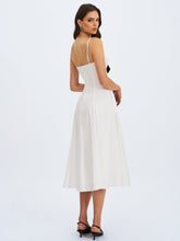 Load image into Gallery viewer, Corinne White Poplin Flared Midi Dress with Removable Bow
