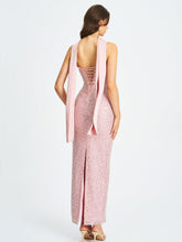 Load image into Gallery viewer, Raizel Pink Beaded Sequin Bodycon Gown with Scarf
