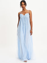 Load image into Gallery viewer, Wallie Baby Blue Rhinestone Embellished Mesh Backless Gown
