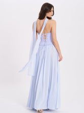 Load image into Gallery viewer, Qianna Baby Blue Peplum Top Drop Waist Chiffon Gown
