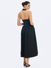 Load image into Gallery viewer, Delaney Black Lapel Halter Midi A-Line Dress

