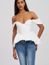 Load image into Gallery viewer, Qistina White Off-shoulder Bubble Hem Peplum Cotton Top
