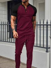 Load image into Gallery viewer, Men's Waffle-Knit Top &amp; Drawstring Pants Set, Comfortable Men's Half Sleeve Tee
