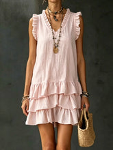 Load image into Gallery viewer, V-Neck Ruffle-Trim Tiered Sleeveless Midi Dress – 4 Colors, S–XXL
