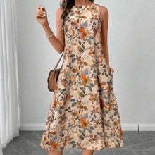 Load image into Gallery viewer, Floral Print A-Line Midi Dress with Pockets | Boho Vintage
