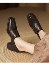 Load image into Gallery viewer, Women's British Style Square Toe Chunky Heel Pumps – Deep Vamp Studded
