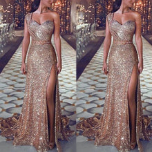 Load image into Gallery viewer, Women's Clothing One-shoulder Sleeveless Bronzing Split Dress
