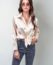 Load image into Gallery viewer, Women’s Satin Lapel Button-Down Blouse
