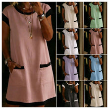 Load image into Gallery viewer, Women's Color-Block T-Shirt Mini Dress – Pocket Straight Cut
