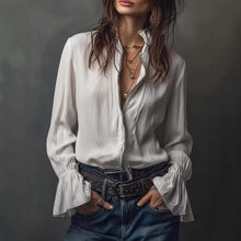 Load image into Gallery viewer, Women's Ruffled Sleeve Resort Shirt – Stretch Casual Long Blouse
