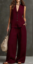 Load image into Gallery viewer, Women's Linen Sleeveless Vest &amp; Wide-Leg Pants Two-Piece Set
