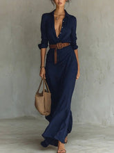 Load image into Gallery viewer, Women's Elegant Belted Irregular Ruffle Long Dress – Slim Waist
