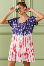 Load image into Gallery viewer, American Flag Theme Tee Dress – Patriotic Flag Tee Dress, American Pride Dress, Summer Flag Dress, Casual Flag Dress, Stylish Tee Dress, Fourth of July Dress, Flag Print Dress
