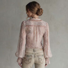 Load image into Gallery viewer, Women's Lace Flared Sleeve Fake Two-Piece Knotted Top
