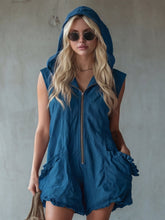 Load image into Gallery viewer, Women's Retro Hooded Zip-Up Sleeveless Cropped Jumpsuit
