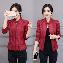 Load image into Gallery viewer, Korean-Style Slim Fit Motorcycle Leather Coat — Stand-Up Collar
