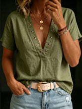 Load image into Gallery viewer, Women's V-Neck Short-Sleeve Loose-Fit Linen Shirt
