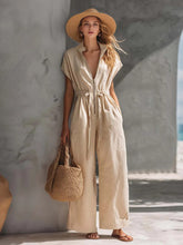 Load image into Gallery viewer, Retro Resort V-Neck Jumpsuit – Drop Shoulder, Loose Fit
