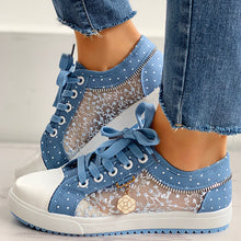 Load image into Gallery viewer, Floral Embroidered Polka Dot Print Sneakers — Women’s Casual Canvas Shoes
