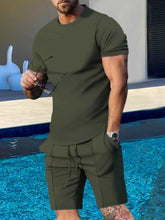 Load image into Gallery viewer, Men's Plus Size Round Neck Short Sleeve Top and Shorts Set
