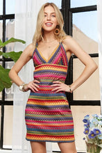 Load image into Gallery viewer, Contrast Striped V-Neck Mini Dress – Bold &amp; Trendy Striped Dress with Flattering V-Neckline and Playful Mini Length for Casual Summer Style
