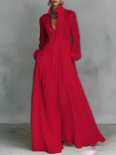 Load image into Gallery viewer, Women's French Style Long Sleeve Pleated A-Line Maxi Dress
