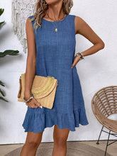 Load image into Gallery viewer, Women's Ruffle Lace-Up Mini Dress – Short Sleeve Loose Beach Dress
