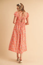 Load image into Gallery viewer, Cutout Back Floral Square Neck Puff Sleeve Midi Summer Dress For Women – Elegant &amp; Feminine with Modern Details, Perfect for Special Occasions
