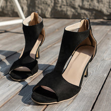 Load image into Gallery viewer, Women’s Peep Toe Zipper Heel Shoes | Suede High Heel Sandals
