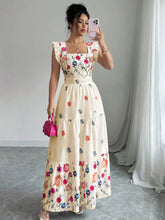 Load image into Gallery viewer, Women’s Puff Sleeve Floral Print Waist-Cinching Dress
