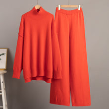 Load image into Gallery viewer, Women's Oversized High-Neck Sweater &amp; Wide-Leg Knit Pants Set
