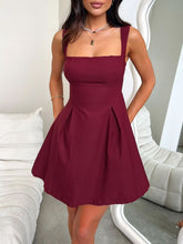 Load image into Gallery viewer, Dark Blue Bow Back Square Neck Mini Dress Luxury Feminine &amp; Flattering Dress For Girls

