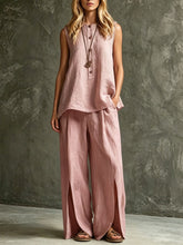 Load image into Gallery viewer, Women's Loose Sleeveless Tank Top &amp; Slit Wide-Leg Pants Two-Piece Set
