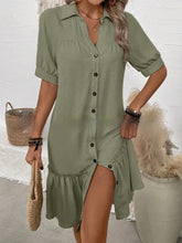 Load image into Gallery viewer, Women's Puff Sleeve Ruffled Hem Mini Dress – Solid Color
